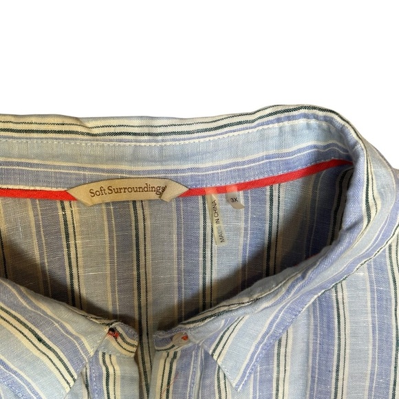 Soft Surroundings blue striped long sleeve button up linen shirt size 3X coastal - Picture 6 of 10
